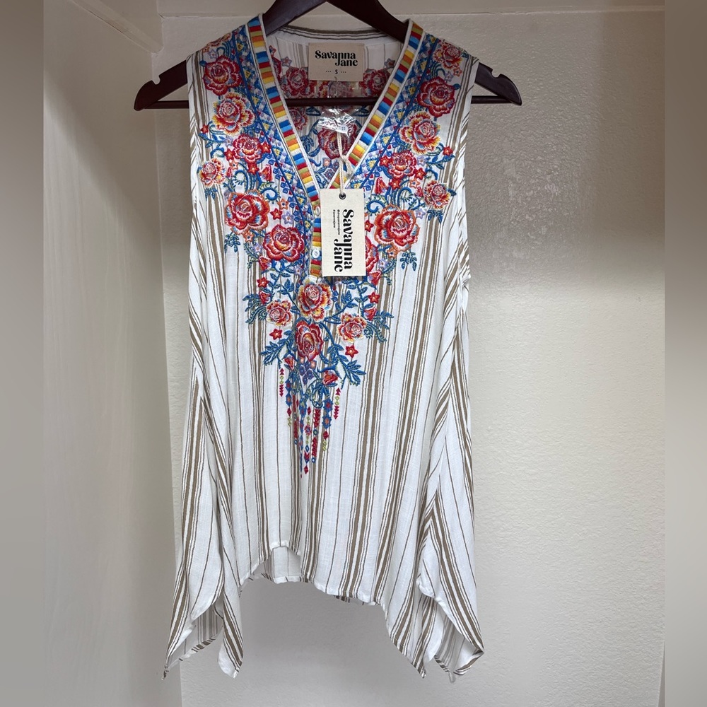 Savanna Jane Embroidered Tank Top NWT
